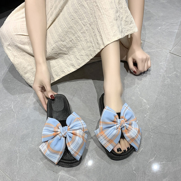 Papuci dama de vara cu panglica in carouri