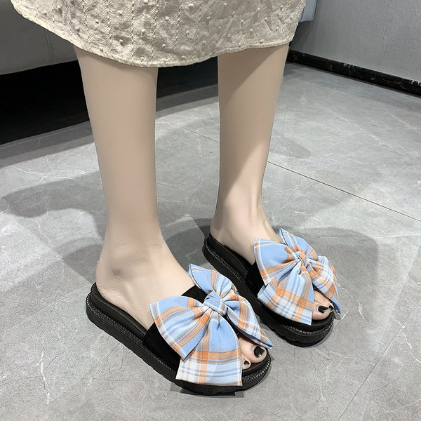 Papuci dama de vara cu panglica in carouri