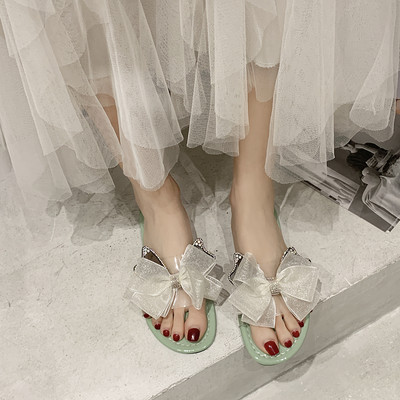 Papuci moderni de dama cu panglica si pietre