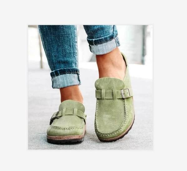 Papuci casual dama din piele intoarsa eco tip saboti