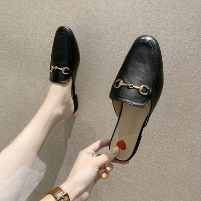 Papuci de dama moderni din piele ecologica cu element metalic