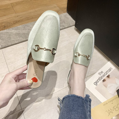 Papuci de dama moderni din piele ecologica cu element metalic