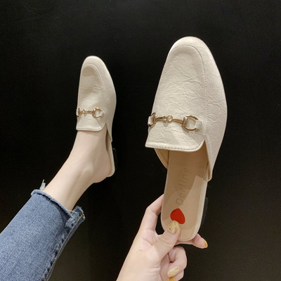 Papuci de dama moderni din piele ecologica cu element metalic