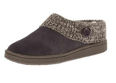 Papuci caldi de casa din piele intoarsa ecologica si tricotat