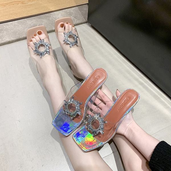 Ženske casual papuče s metalnim ukrasom i petom u dvije boje