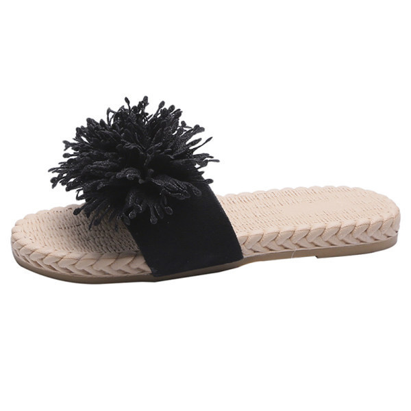 Papuci de damă cu talpă plată și element 3D