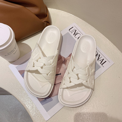 Papuci de damă din piele cu talpă plată