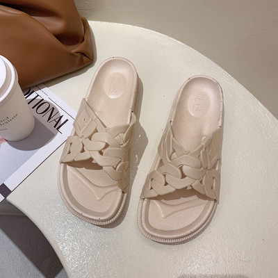 Papuci de damă din piele cu talpă plată