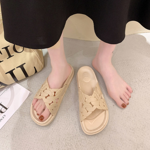 Papuci de damă din piele cu talpă plată