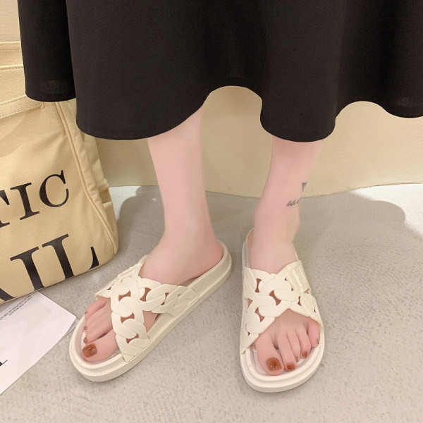 Papuci de damă din piele cu talpă plată