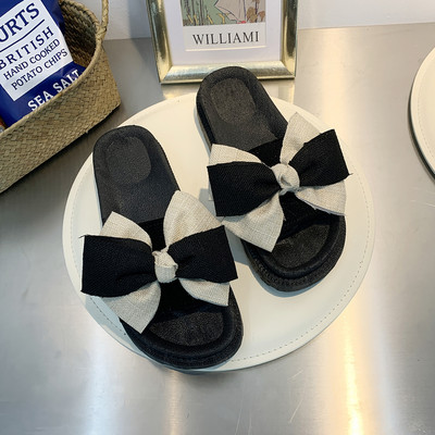 Καθημερινές γυναικείες παντόφλες με χρωματιστή υφασμάτινη κορδέλα