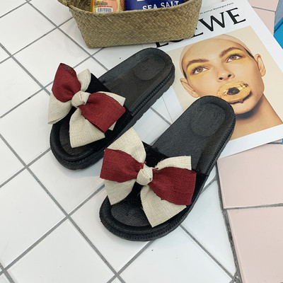 Καθημερινές γυναικείες παντόφλες με χρωματιστή υφασμάτινη κορδέλα