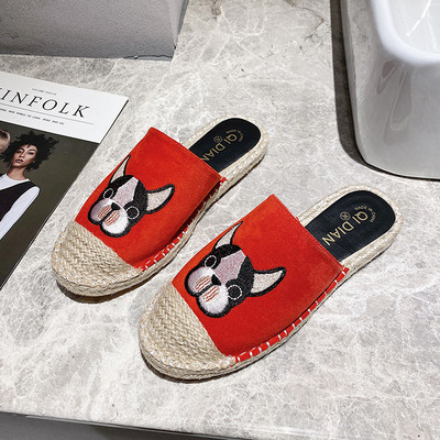 Papuci casual de dama cu broderie si talpa plata