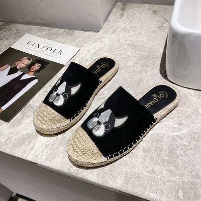 Papuci casual de dama cu broderie si talpa plata