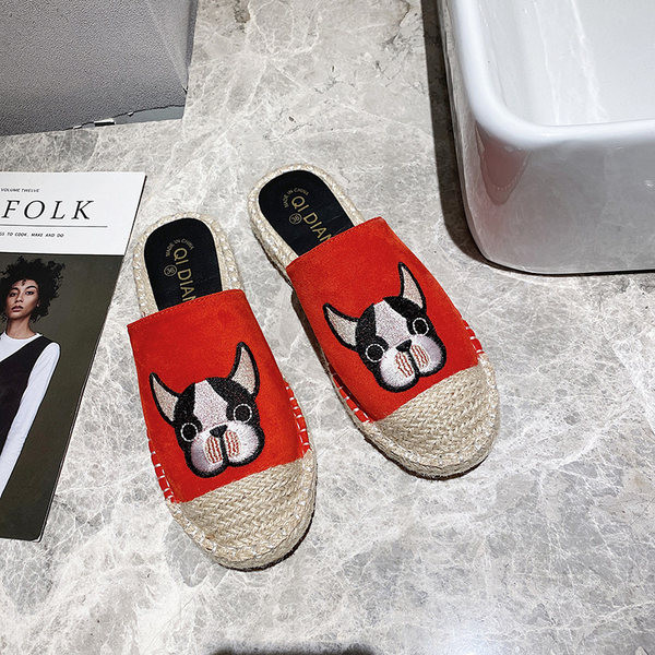 Papuci casual de dama cu broderie si talpa plata