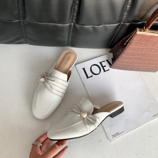 Papuci moderni de dama din piele ecologica cu perla