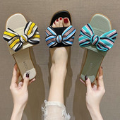 Γυναικείες παντόφλες για το καλοκαίρι με ριγέ κορδέλα