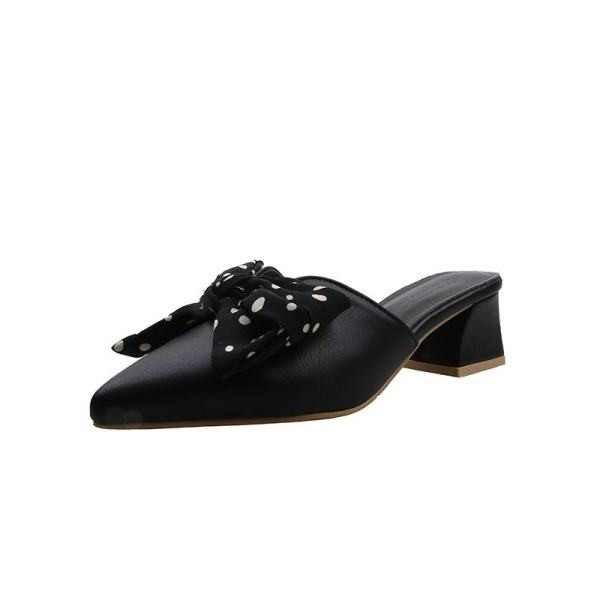 Papuci de dama model ascutit din piele cu panglica punctata