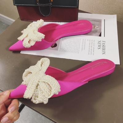 Model nou de papuci de dama cu panglica si perle - toc inalt 3 cm sau 5 cm