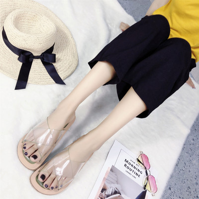 Papuci de damă cu talpă plată și parte transparentă