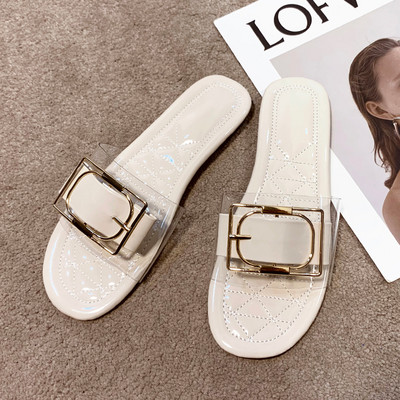 Casual παντόφλες από οικολογικό δέρμα με επίπεδη σόλα και αγκράφα