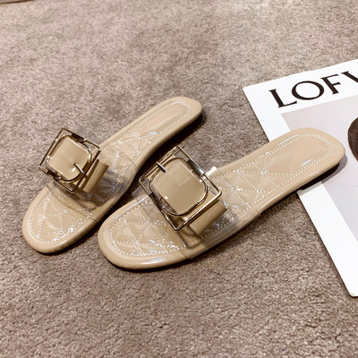 Casual παντόφλες από οικολογικό δέρμα με επίπεδη σόλα και αγκράφα