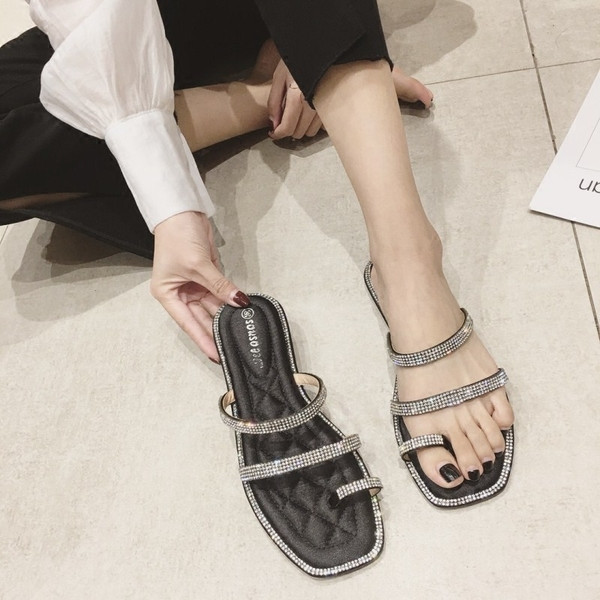 Papuci casual dama cu pietre - talpa plata