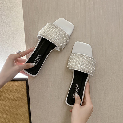 Papuci casual din piele ecologica cu perle