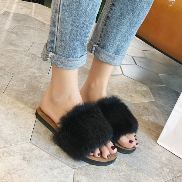 Papuci casual cu talpă plată și puf