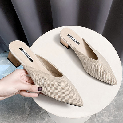 Papuci casual cu vârf din piele ecologică și tricotat