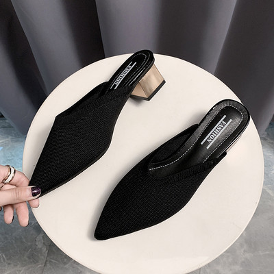 Papuci casual cu vârf din piele ecologică și tricotat