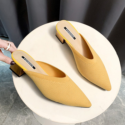 Papuci casual cu vârf din piele ecologică și tricotat