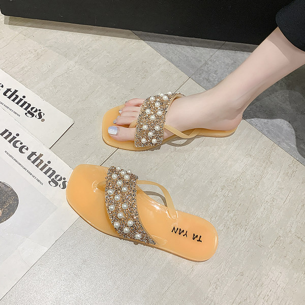 Γυναικείες μοντέρνες παντόφλες με πέρλες 