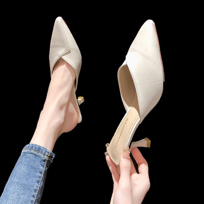 Papuci de dama din piele cu toc inalt - model ascutit