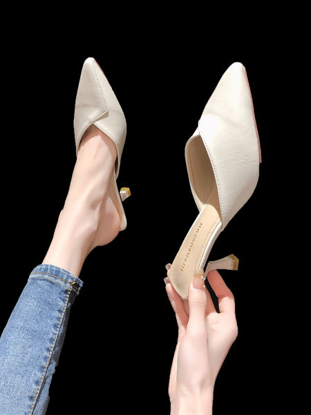 Papuci de dama din piele cu toc inalt - model ascutit