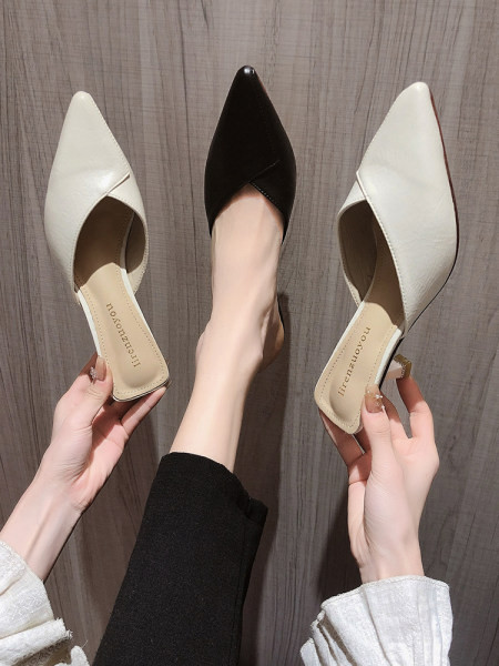 Papuci de dama din piele cu toc inalt - model ascutit