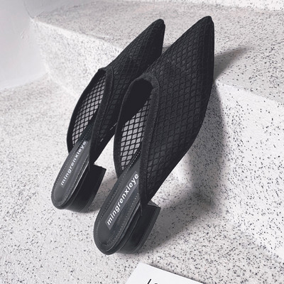 Papuci casual din țesătură plasă și toc mic și gros