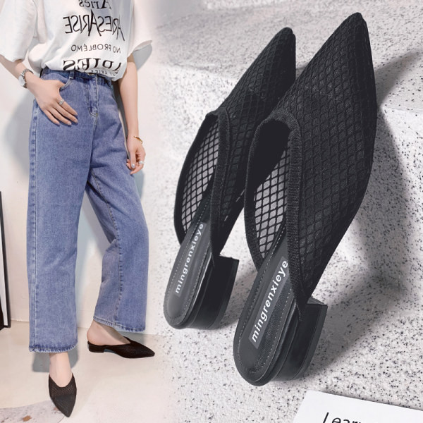 Papuci casual din țesătură plasă și toc mic și gros