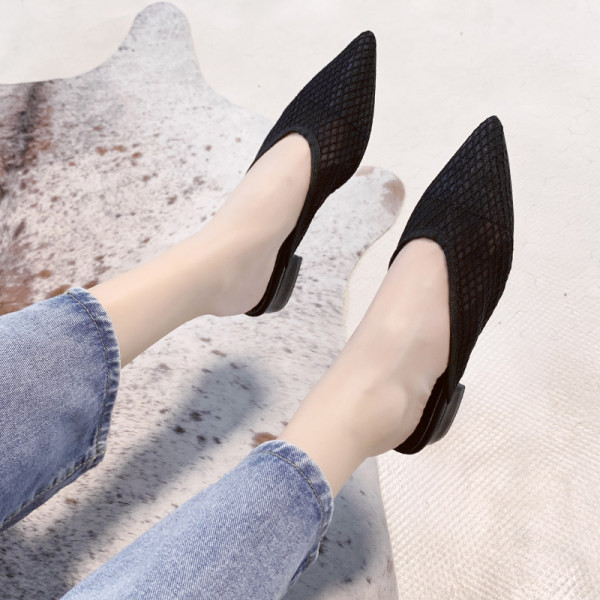 Papuci casual din țesătură plasă și toc mic și gros