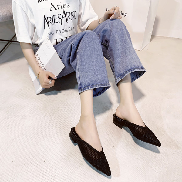 Papuci casual din țesătură plasă și toc mic și gros