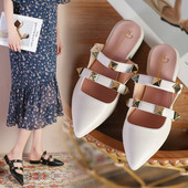 Papuci dama cu nituri si talpa plata - model ascutit