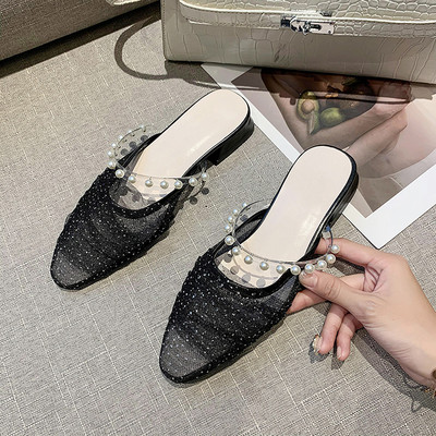 Γυναικείες παντόφλες με τούλι και πέρλες