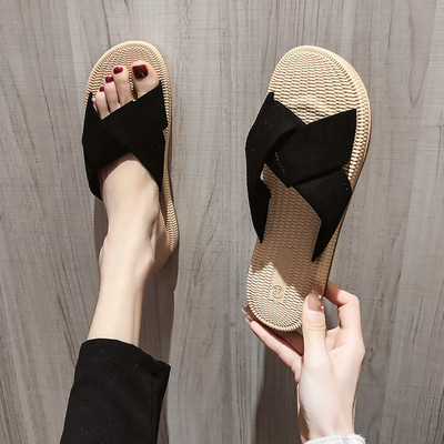 Γυναικείες casual παντόφλες από οικολογικό σουέτ με επίπεδη σόλα