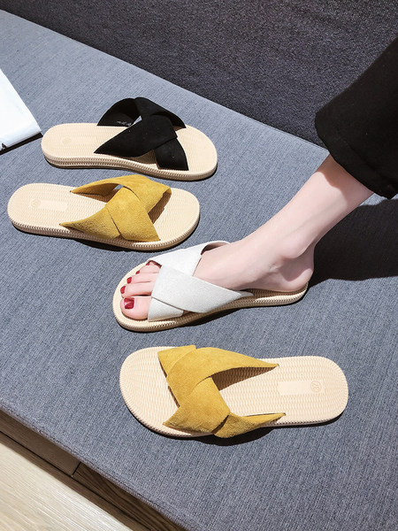 Γυναικείες casual παντόφλες από οικολογικό σουέτ με επίπεδη σόλα