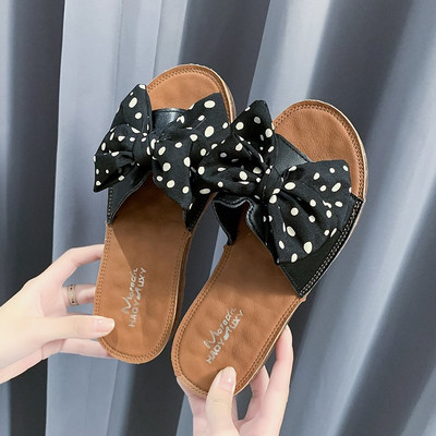 Γυναικείες casual παντόφλες με υφασμάτινη κορδέλα