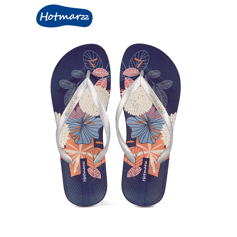 Papuci casual de dama cu model floral si talpa plata