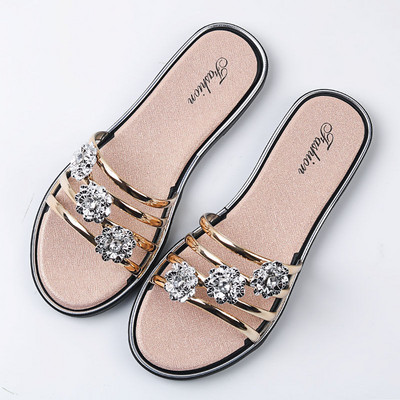 Γυναικείες παντόφλες με διακοσμητικές πέτρες - δύο μοντέλα