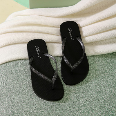 Șlapi de damă cu bretele din silicon și particule strălucitoare