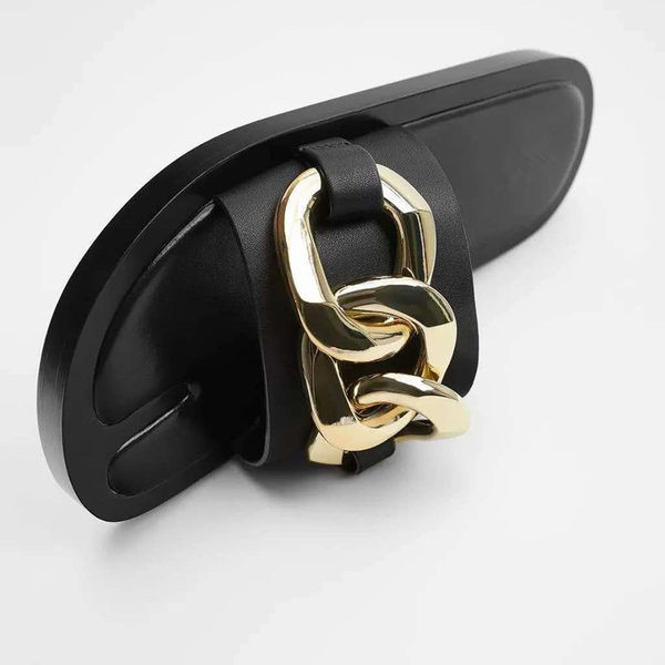 Model nou de papuci casual dama cu element metalic in negru