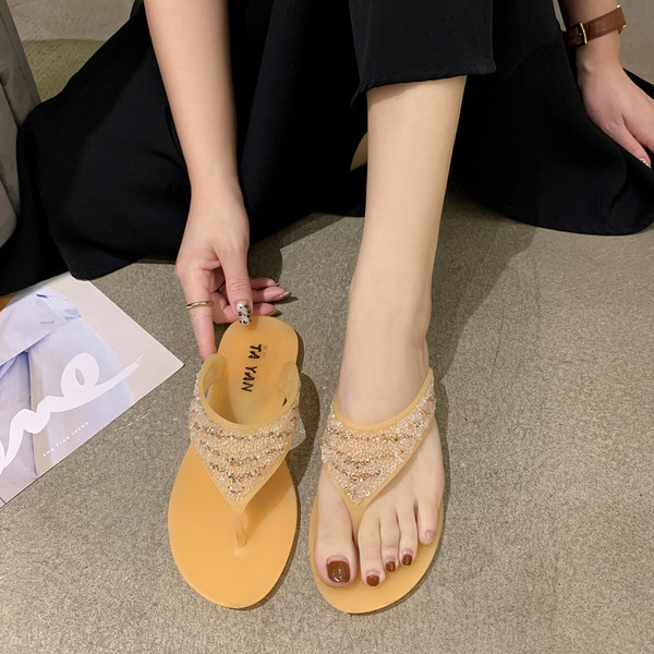 Ženske gumene papuče s perlicama - kroz prste